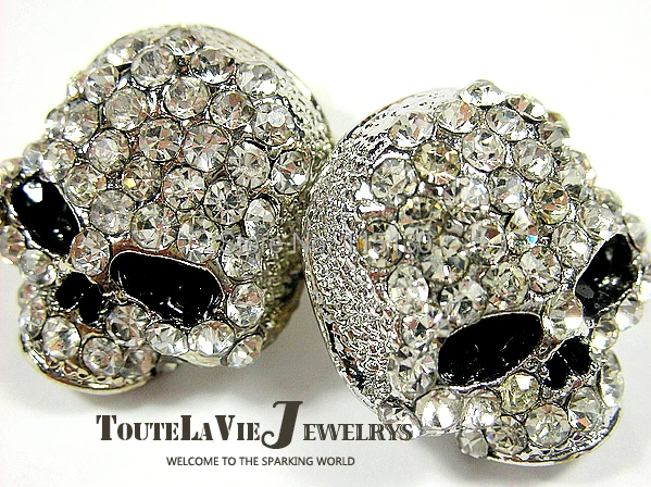 FishSheep Rock Punk Skull Crystal Stud Earrings For Women Gold Color Earrings With Stone Brincos Femme Fashion Skull Jewelry