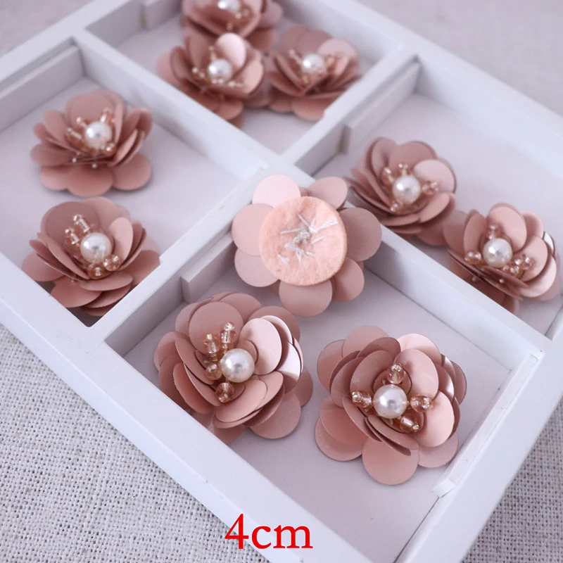 10PCS Champagne Color Sequins Beaded Flower Sew On Patches for Clothing Beading Applique for Earring DIY Socks Bags Shoes Socks