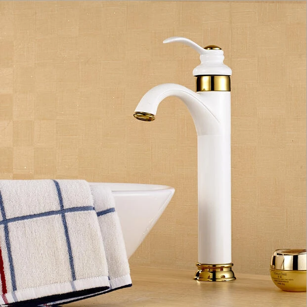 European Style Luxury golden Single Handle Archaize washbasin mixer,Grilled white paint faucet,kitchen swivel Mixer Taps W3006