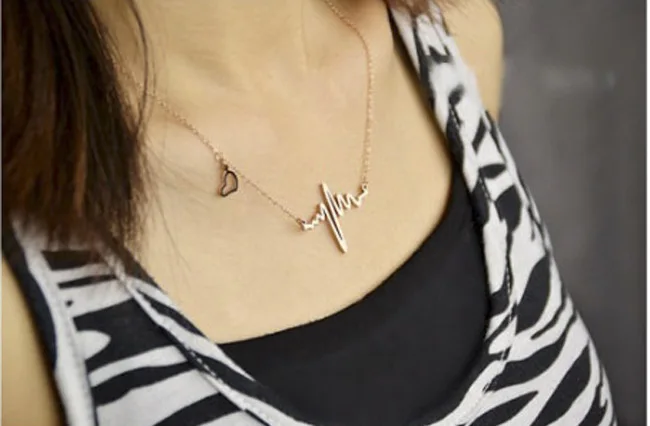 Einfache Welle Herz Halskette Chic Ekg Puls Charme Anhänger Halskette Blitz Frauen Vintage Mode Schmuck Zubehör Gold Farbe – Detail 4