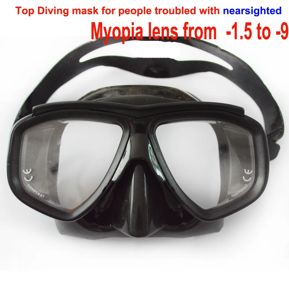 Soft Ｂlack Silicone Tempered Glass Myopia Lens Scuba Diving Mask For Adult Ultra Low Volume Freediving Favor Swimming Goggles