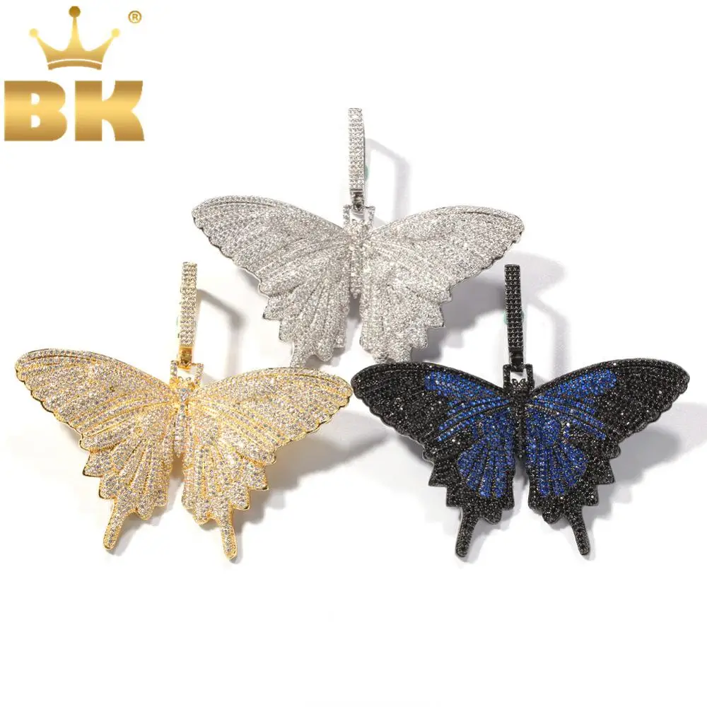 

THE BLING KING Colored Butterfly Pendant Necklace Paved Iced Out AAA Cubic Zirconia With 20mm CZ Cuban Chain Men Hiphop Jewelry