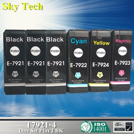 One Set Plus 2 BK Compatible Ink Cartridge For T7921 - T7924 ,  For Epson WorkForce WF-5111 WF-5191 WF-5621 Printer