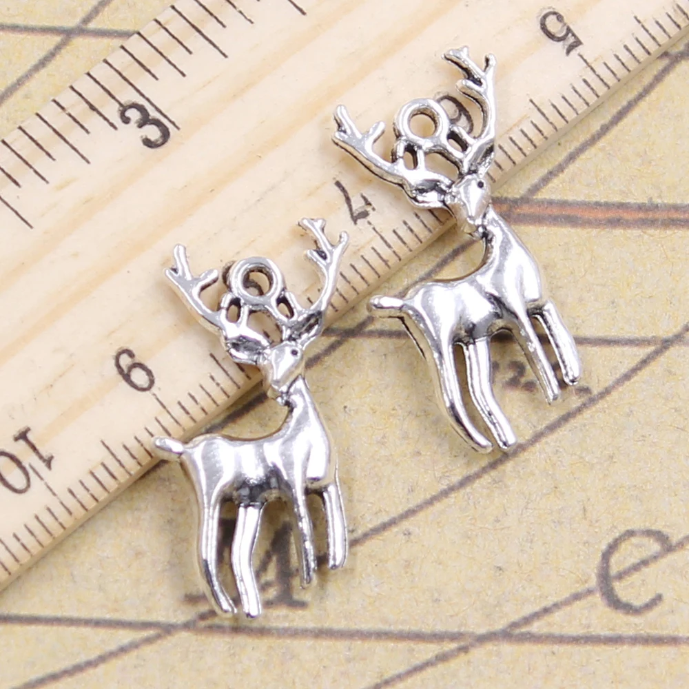 10pcs Charms Christmas Deer Sika 27x18mm Tibetan Bronze Silver Color Pendants Antique Jewelry Making DIY Handmade Craft