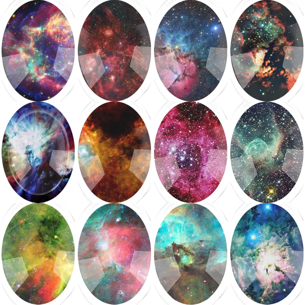 6~25pieces 4 Size Glass Galaxy Starry Sky Oval Flatback Cameo Cabochon Domed DIY Jewelry Charm Photo Pendant Setting