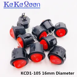 100PCS KCD KCD1-105 16mm Diameter Small Round Boat Rocker Switches Black White Red Mini Round Black  2 Pin ON-OFF Rocker Switch