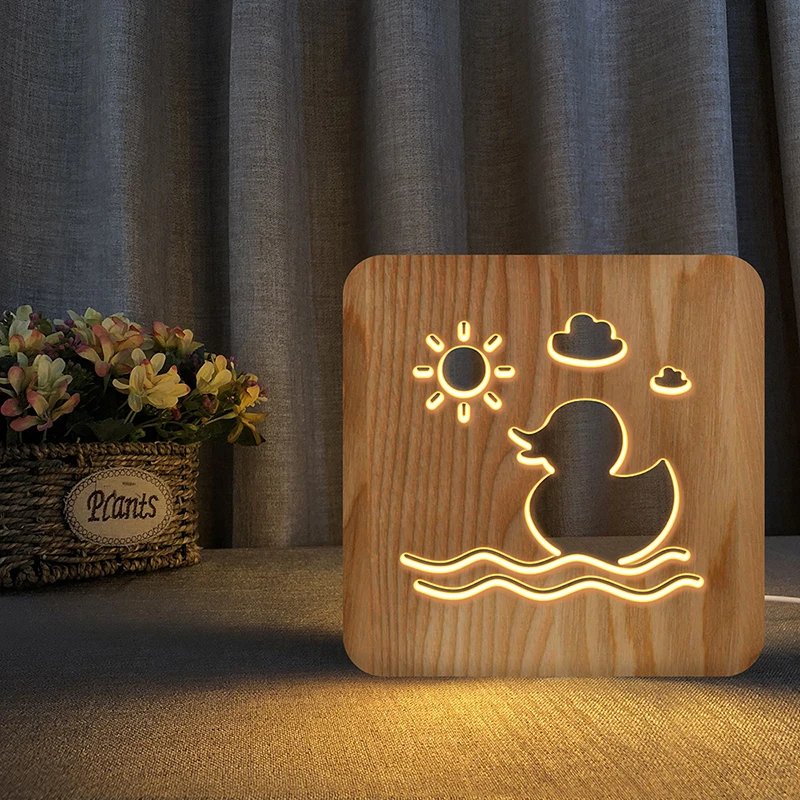 Wood Night Light Little Duck Lamp modelling Bedroom Lamp Baby Sleep Night Light Gifts USB powered led Mood Light Decoration