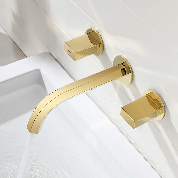 luxury Gold/Rose gold/Black brass bathroom sink faucet wall mounted cold and hot water basin faucet dual handle dual Control