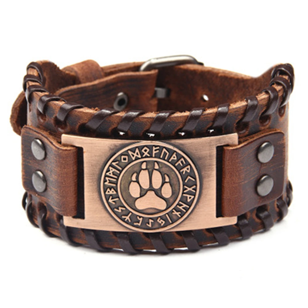 Viking Bracelets Wolf Claws Braided Leather Bracelets for men Nordic Runes Bear Paw Handmade Wristbands Odin Symbol