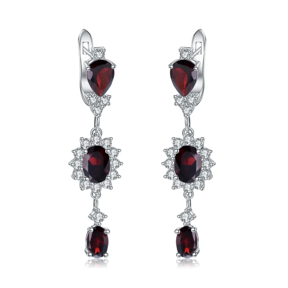 GEM\'S BALLET 925 Sterling Silver Vintage Flower Earrings 4.88Ct Natural Red Garnet Gemstone Drop Earrings for Women Fine Jewelry