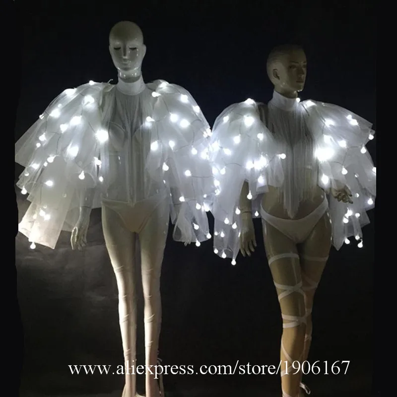 

White led Light Up Christmas Clothes Led Luminous Party Evening Sexy Lady Bikini Dance Suit Led Masquerade Ballroom Led Wings