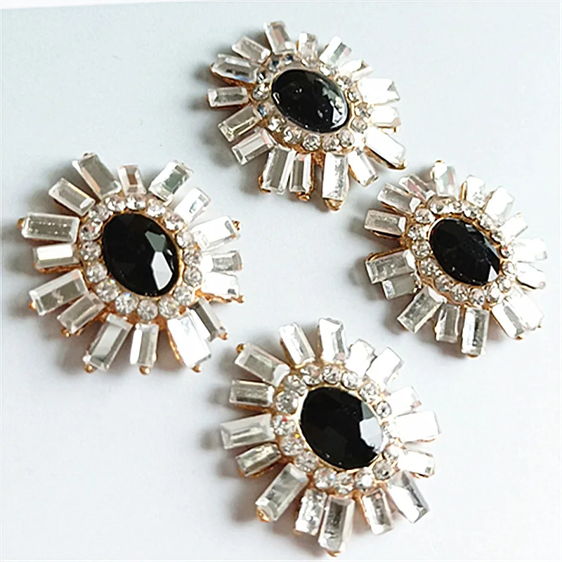 5 Pcs/Lot 22mm*23mm Oval Black Rhinestone Buttons For Clothing Coat Shoes Girl Hair DIY Mobile Beauty Accessories