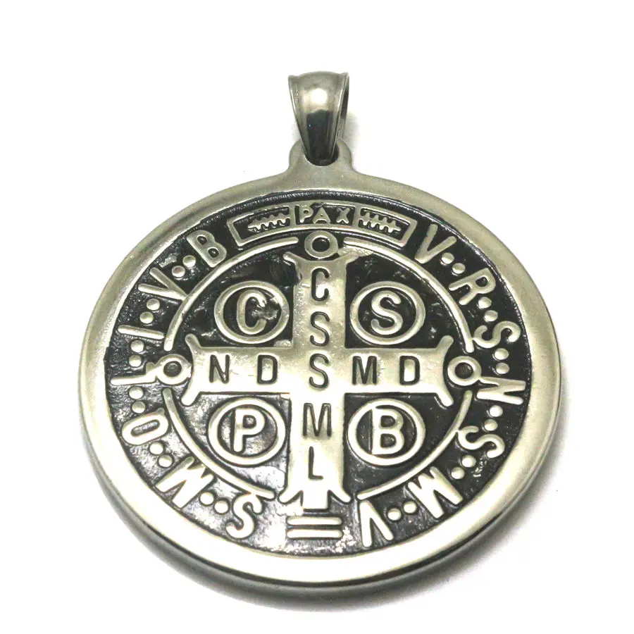 45mm Saint Benedict of Nursia CSPB CSSML NDSMD 316L Stainless Steel Christianity Catholic Church Jesus Exorcism Big Pendant