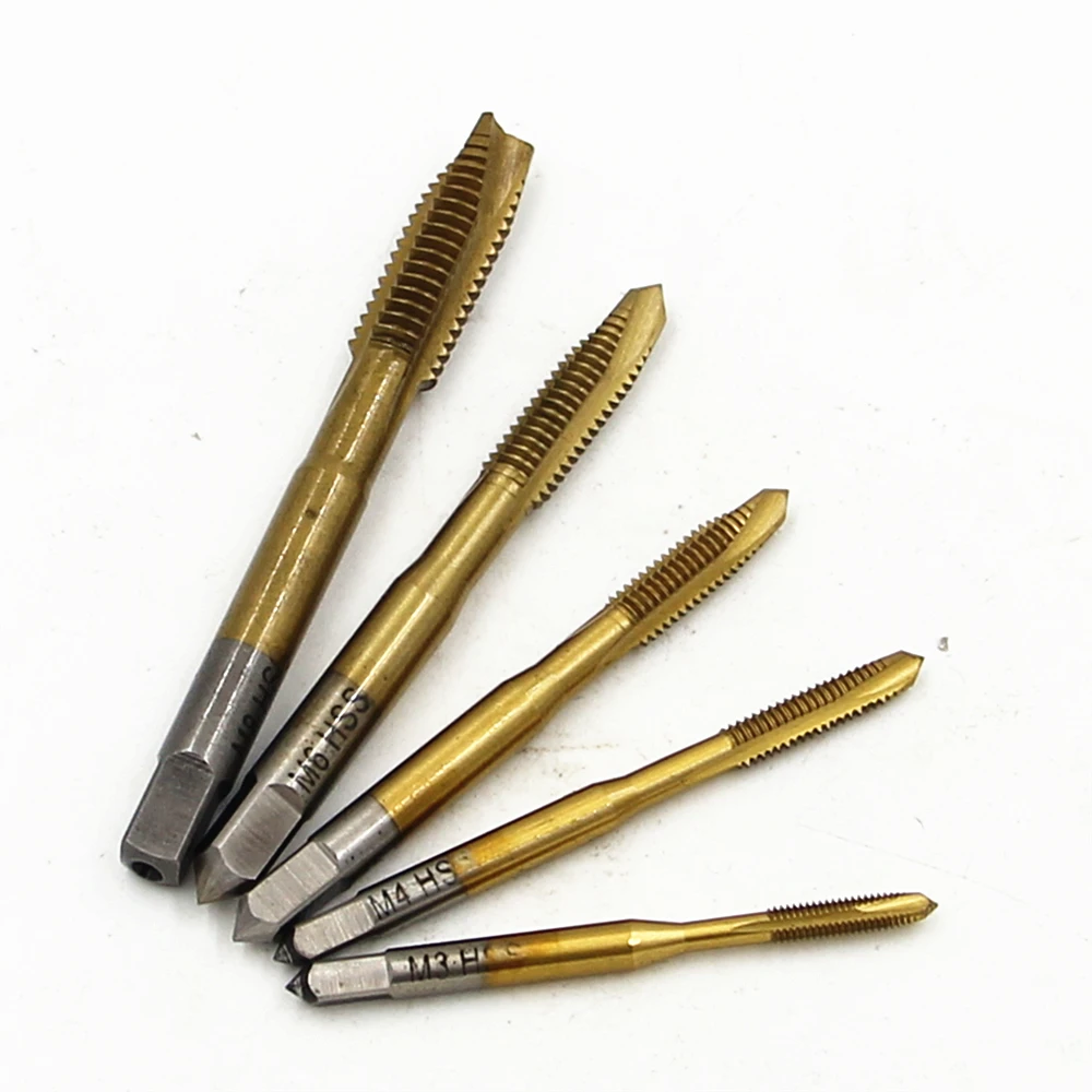 5PCS/Set HSS 6542 M2 Hand Tap M3 M4M5 M6 M8 Spiral Point Tap Straight Flute Metric Hand Machine Right Hand Thread Drills