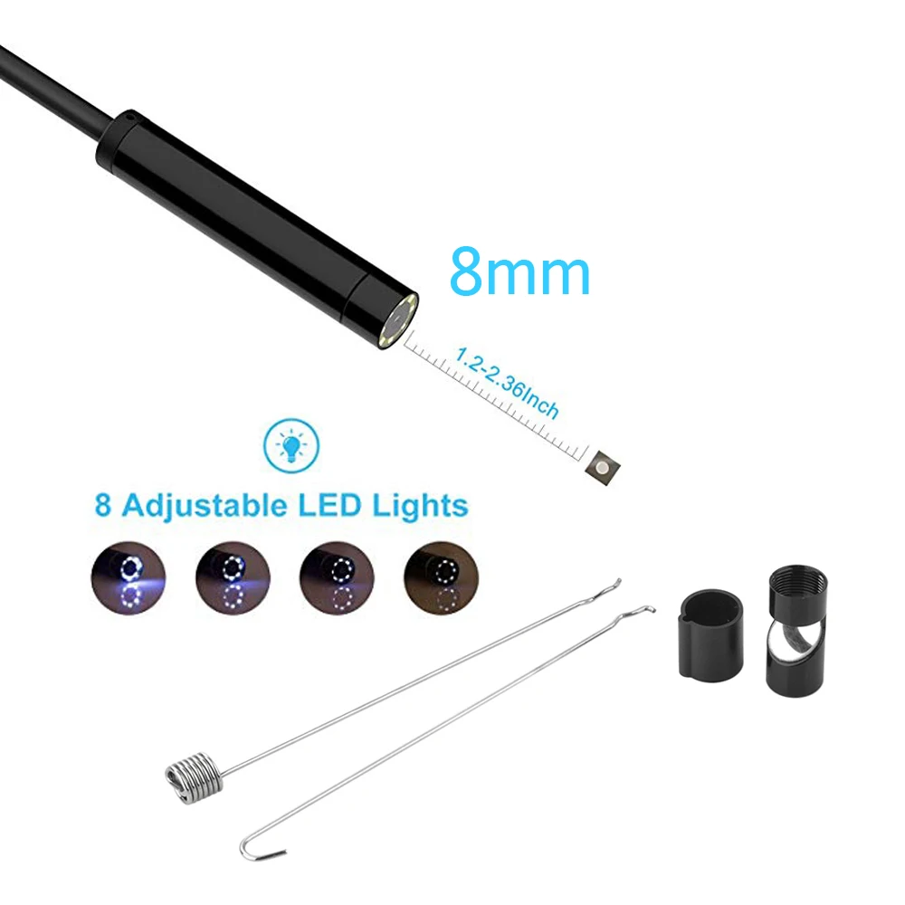 WIFI Endoscope Camera  8MM 2/5M  Waterproof Soft Cable Inspection Camera USB Endoscope Borescope IOS Endoscope For Iphone