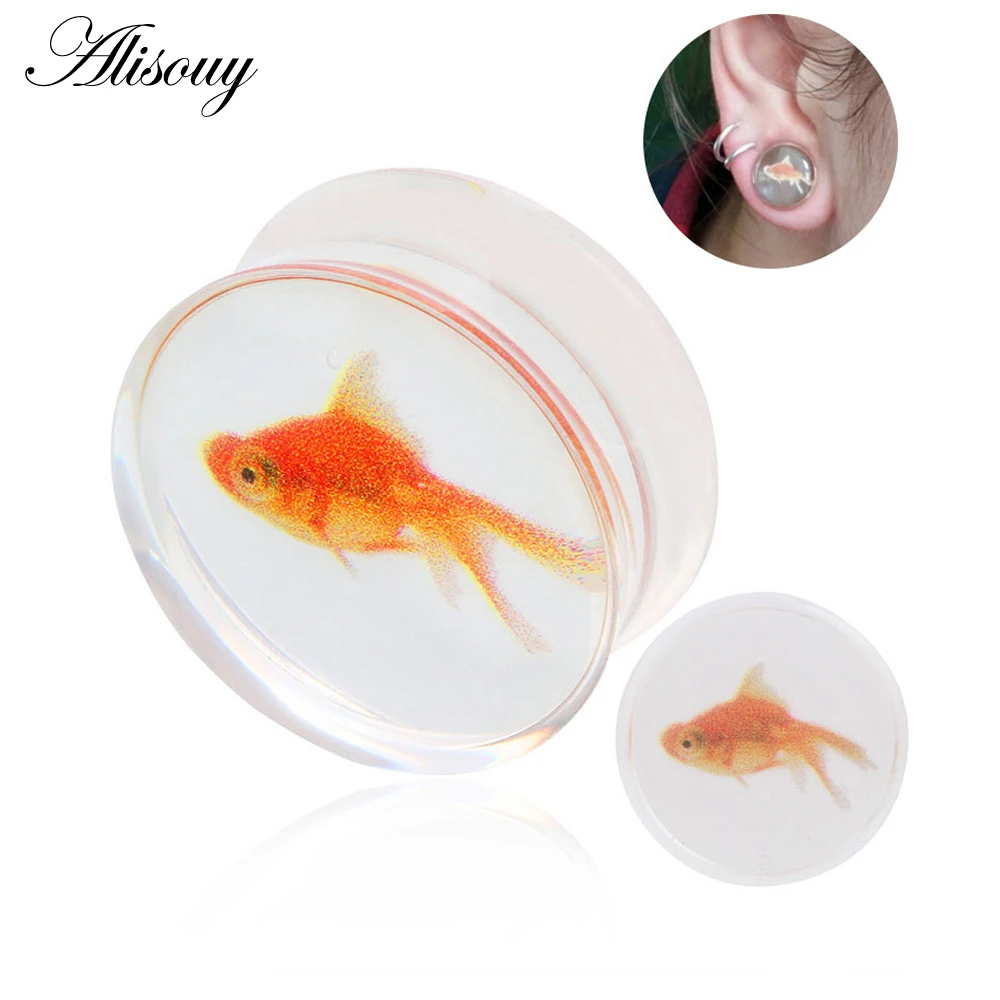 Alisouy 2pcs Fish design Transparent Acrylic Ear Plugs and Tunnels Piercing Ear Gauge Ear Expander Body Jewelry Piercing