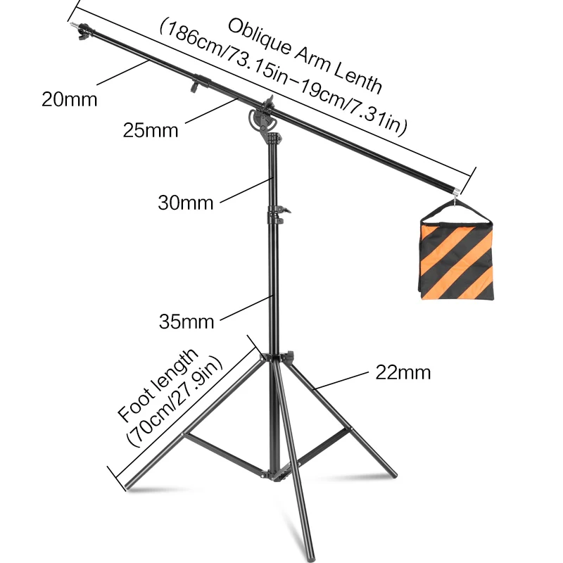 SH 2.8m/9.1ft Photography Studio Metal Light Stand Cross Arm With Weight Bag Accessory Kit Retractable Cantilever