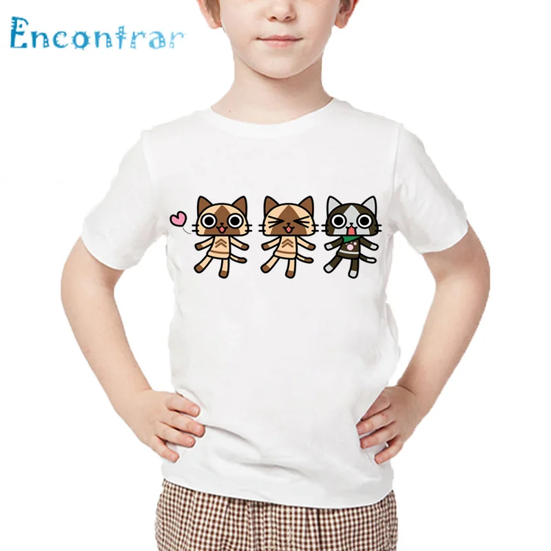 Kids Anime Monster Hunter AIROU Cat Print T shirt Children Summer White Tops Boys and Girls Cartoon Funny T-shirt,HKP528