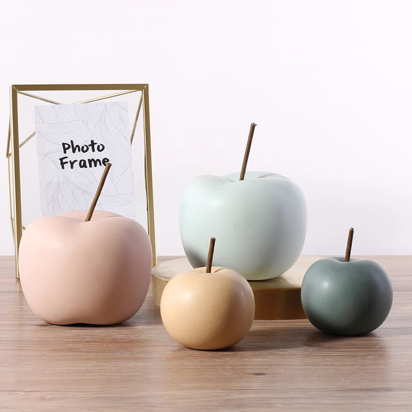 High Quality Ceramic Apple Creative Fruit Miniature Figurine Crafts Feng Shui Ornaments Wedding Home Decoration Accessories