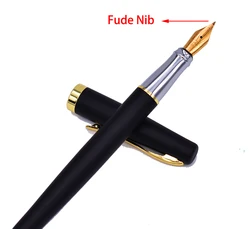 Duke 209 Steel Fude Calligraphy Fountain Pen Bent Nib , Matte Black with Gold Clip Advanced Writing Gift Pen