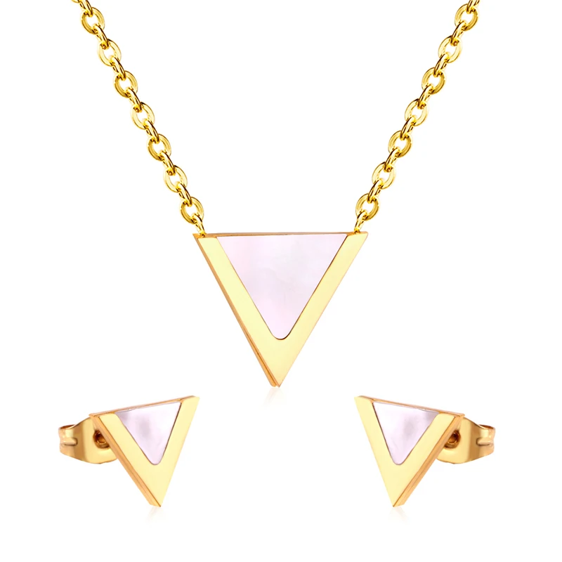 Women's Stainless Steel Triangle Shell Necklace Earrings Set