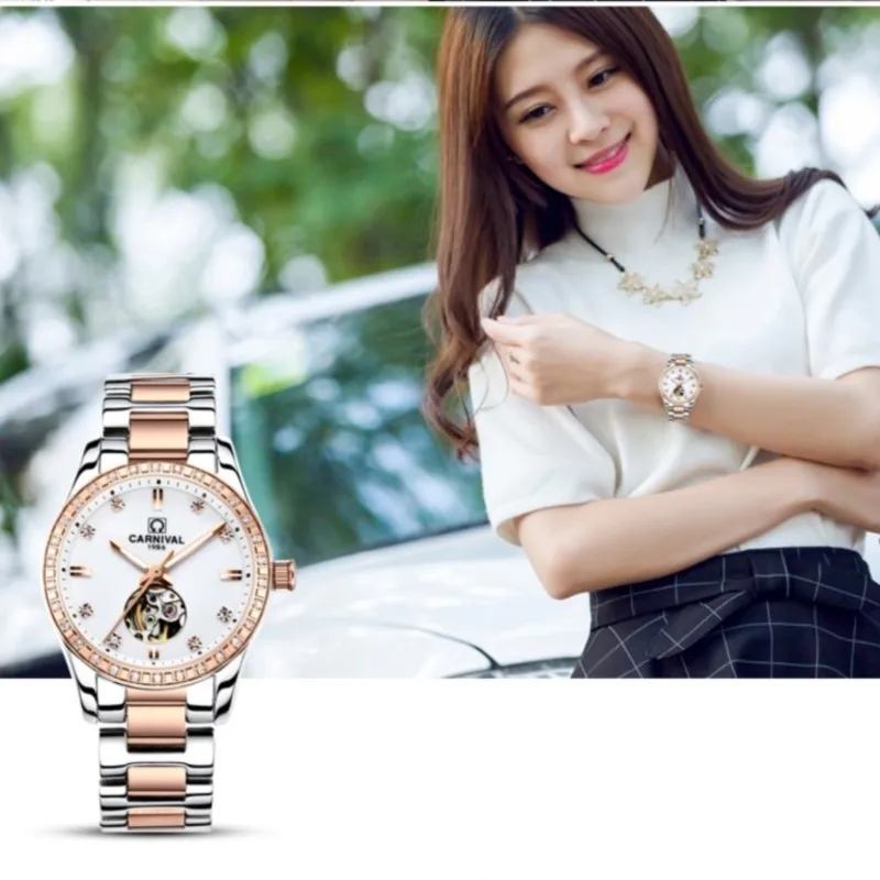 CARNIVAL New Luxury Women Watch Top Brand Automatic Watch Women HD Luminous Calendar or Tourbillon Waterproof Sapphire Kol saati