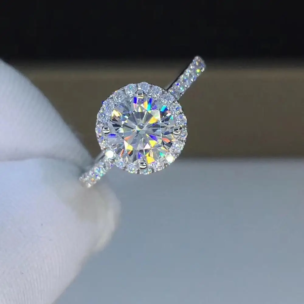 

Круглое Кольцо из Белого Золота Moissanite 18k, золотые ювелирные изделия 1ct 6,50 мм D VVS, роскошное моиссанитовое кольцо для женщин, ювелирные украшения