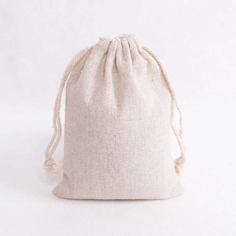 100Pcs/lot Natural Color Cotton Bags Small Party Favors Linen Drawstring Gift Bag Muslin Pouch Sachet Jewelry Packaging Bags