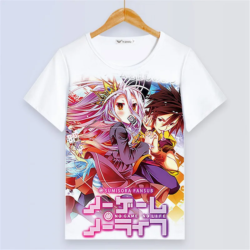 Sem jogo sem vida sora shiro imprimir casal t camisa harajuku camisa de manga curta verão camiseta unisex anime topos camisa