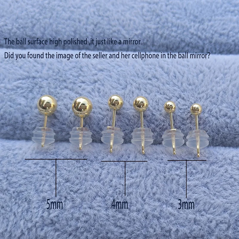 Classic Minimalist Ball 18K Bead  Diameter 3 4 5mm Optional Real Au750 Stud Earring for Womens Man Girls