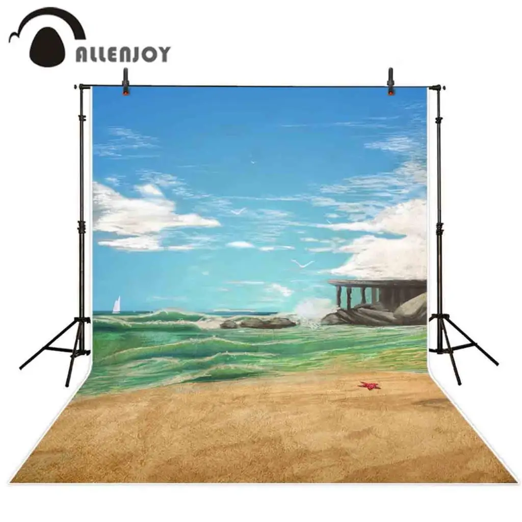 

Allenjoy photographic background summer sea beach painting nature scene holiday photocall photobooth studio photography backdrop