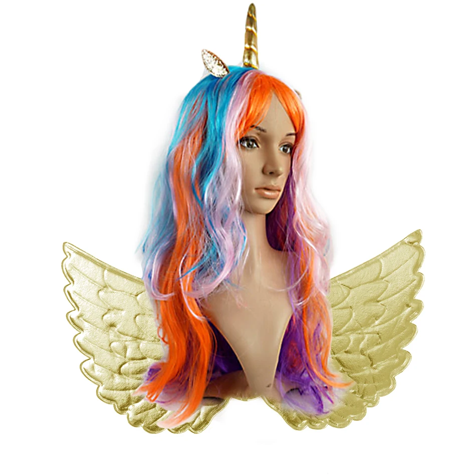 Rainbow Wig Princess Hair Custume Cosplay Girls Kids Long Fake Hair Cosplay Cartoon Accessories Children Gifts