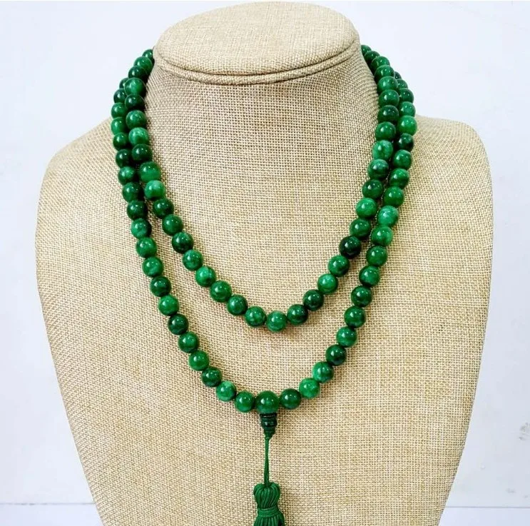 6-10mm Beautiful Chinese Handcraft 100% Natural Jade Green Jade Necklaces