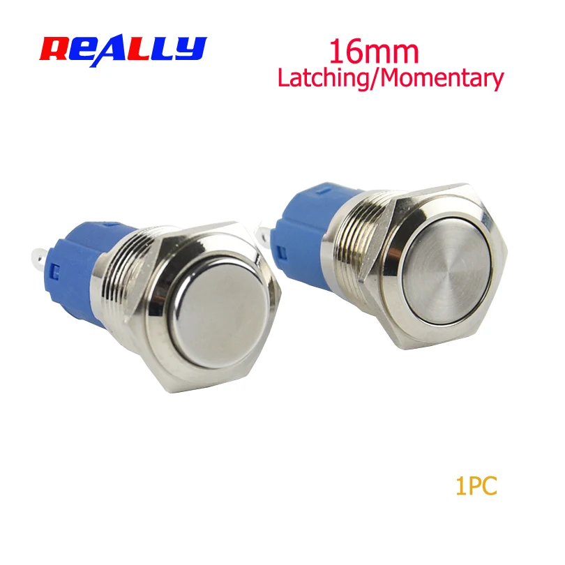 16mm Latching Metal Push Button Switch IP67 Waterproof Nickel plated brass press button Self-reset 1NO+NC High/Flat  Momentary