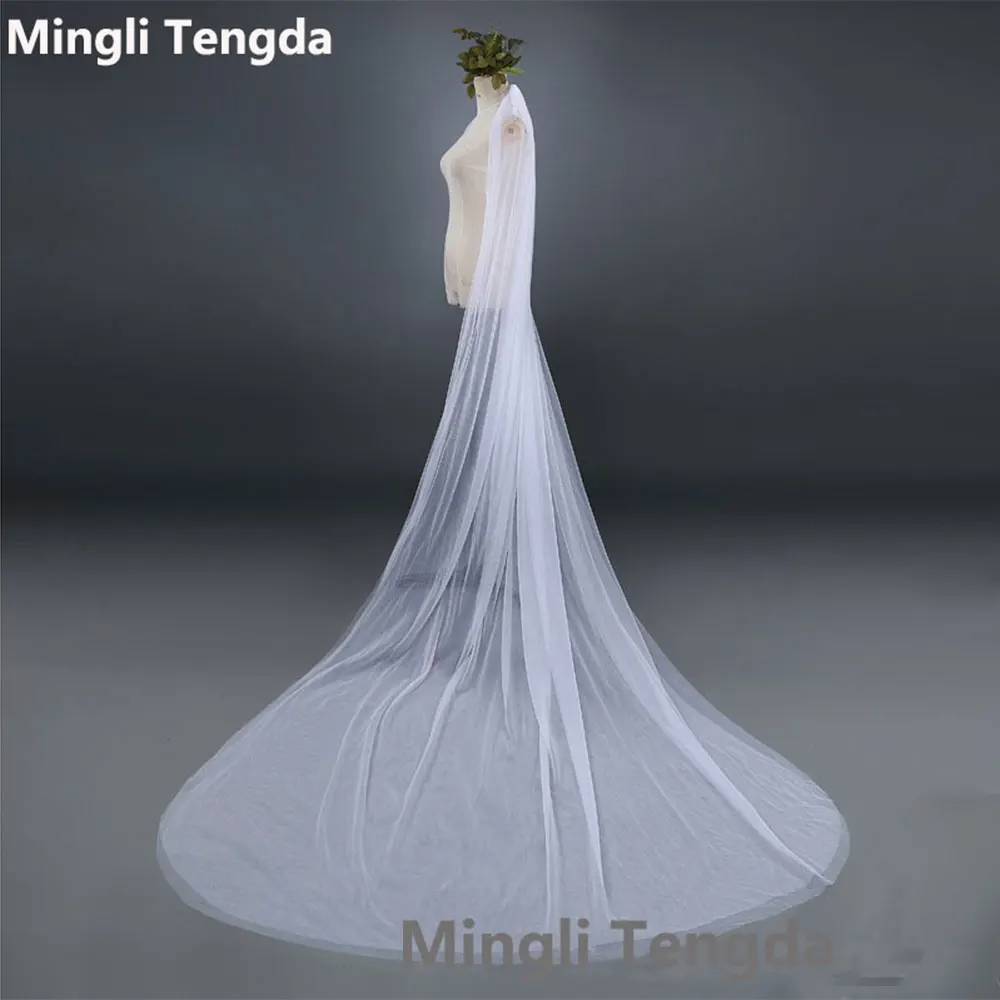 Mingli Tengda Kathedraal Bruiloft Sluier 3 M Lange Bruidssluier met Kam Wedding Veils Twee Layer Cut Edge Bruid bruiloft Accessoires