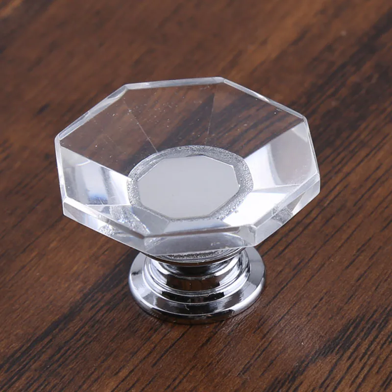 modern simple fashion Octagonal plane clear glass kitchen cabinet cupboard door handle silver chrome drawer tv cabinet knob pull