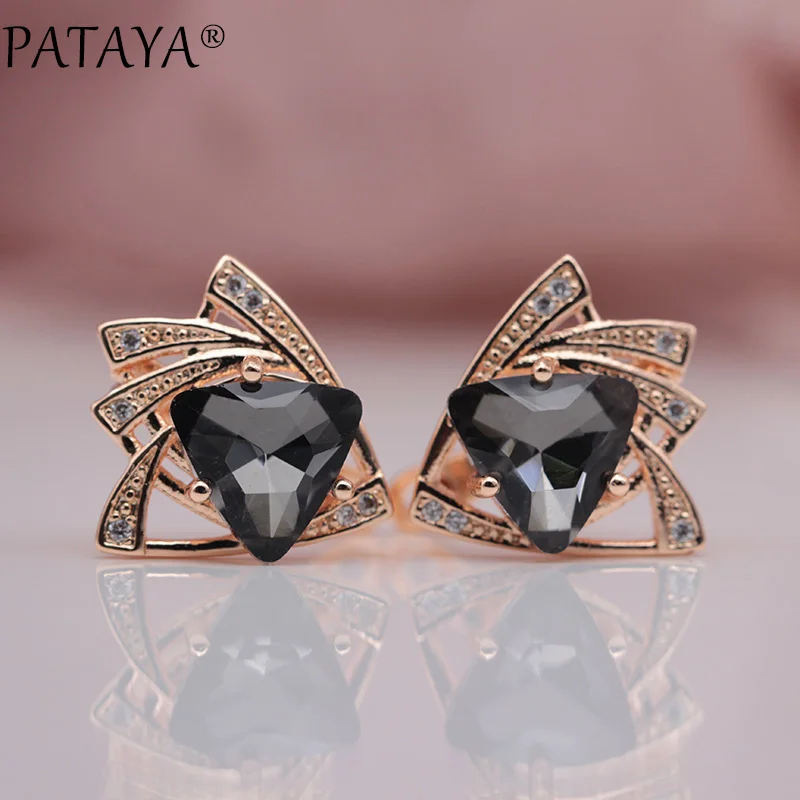 PATAYA New Blue Triangular Earrings 585 Rose Gold Color Multicolor Cubic Zircon Dangle Earrings Women Wedding Jewelry 9 Colors