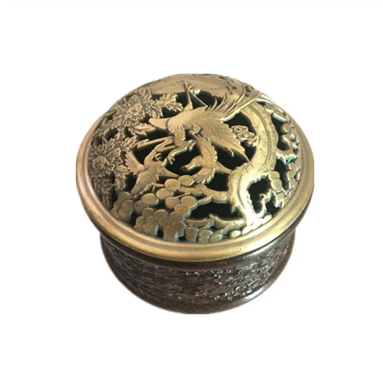 

Cheap wholesale high-end manufacturers, dark mahogany wood Zi Ming style sandalwood incense smoke furnace copper cover crafts ca