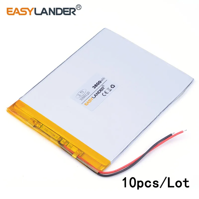 

10pcs /Lot 3390120 3800MAH lithium Li ion polymer rechargeable battery For Power bank PAD DVD Naptop e-book video game MID