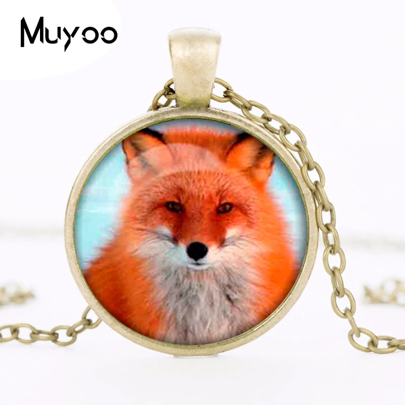 كلية 25 مللي متر الزجاج كابوشون قلادة قلادة الثعلب صورة فنية قلادة من سلاسل سوداء معدنية قلادة للنساء الرجال المجوهرات HZ1 #2