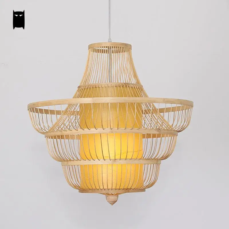 Bamboo Wicker Rattan Shade Conch Pendant Light Fixture Cord Rustic Asian Japanese Lamp Lustre Plafon Luminaria Dining Table Room