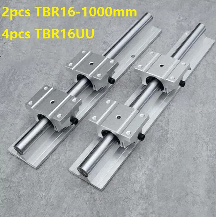 2pcs TBR16 -L 1000mm linear guide rail support + 4pcs TBR16UU blocks linear ball bearing flange blocks CNC router linear rail