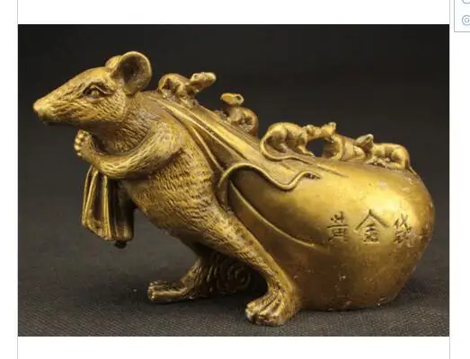 

decoration bronze factory Pure Brass Antique Old Exquisite Chinese Brass Statue - Big Mouse Draging Big Gold Bag and Small Mice