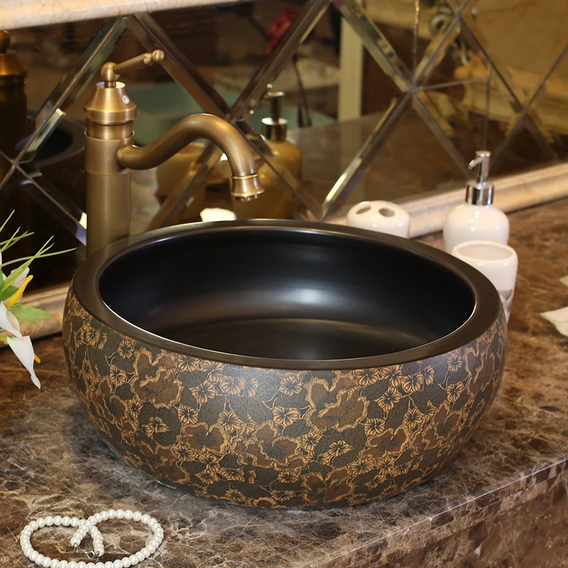 

China Artistic Handmade Europe Vintage Lavabo Washbasin Ceramic sink Art Counter Top ceramics wash basin Bathroom Sink