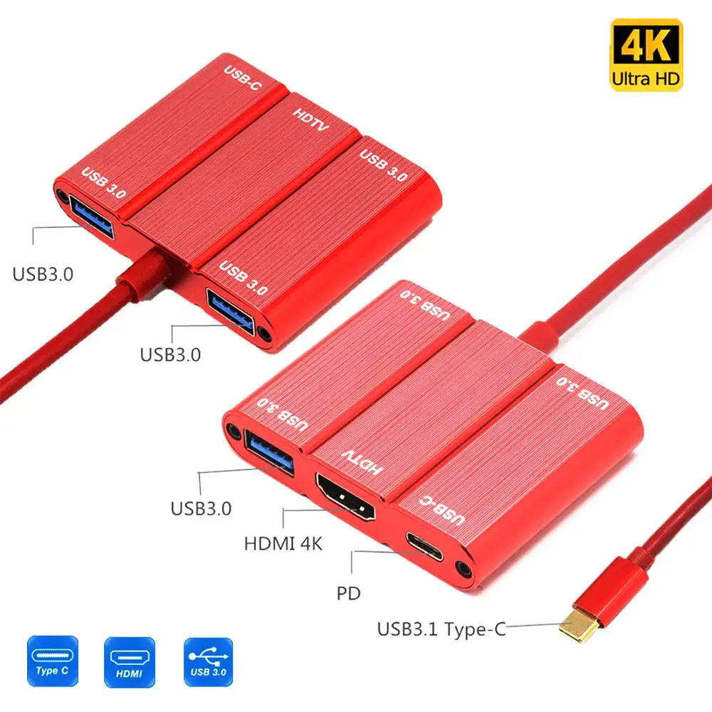 YMY USB Type C Adapter to 4K HDMI 3USB 3.0 PD Charging USB-C Converter for MacBook Pro Chromebook Huawei Mate10 Samsung S8+