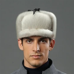 IANLAN Deluxe Men Russian Style Real Sea-Lion Fur Bomber Hat Full-pelt Sea-Lion Furskin Peaked Caps Solid Winter Hat Cap IL00244