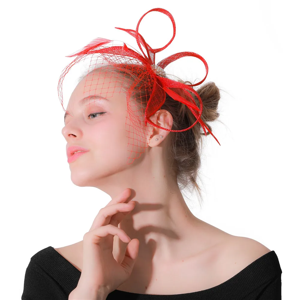 Fashion Charming Women Hair Accessories Elegant Cocktail Race Fascinators Gril Clips Headwear Female Hairpin With Fancy Feathers