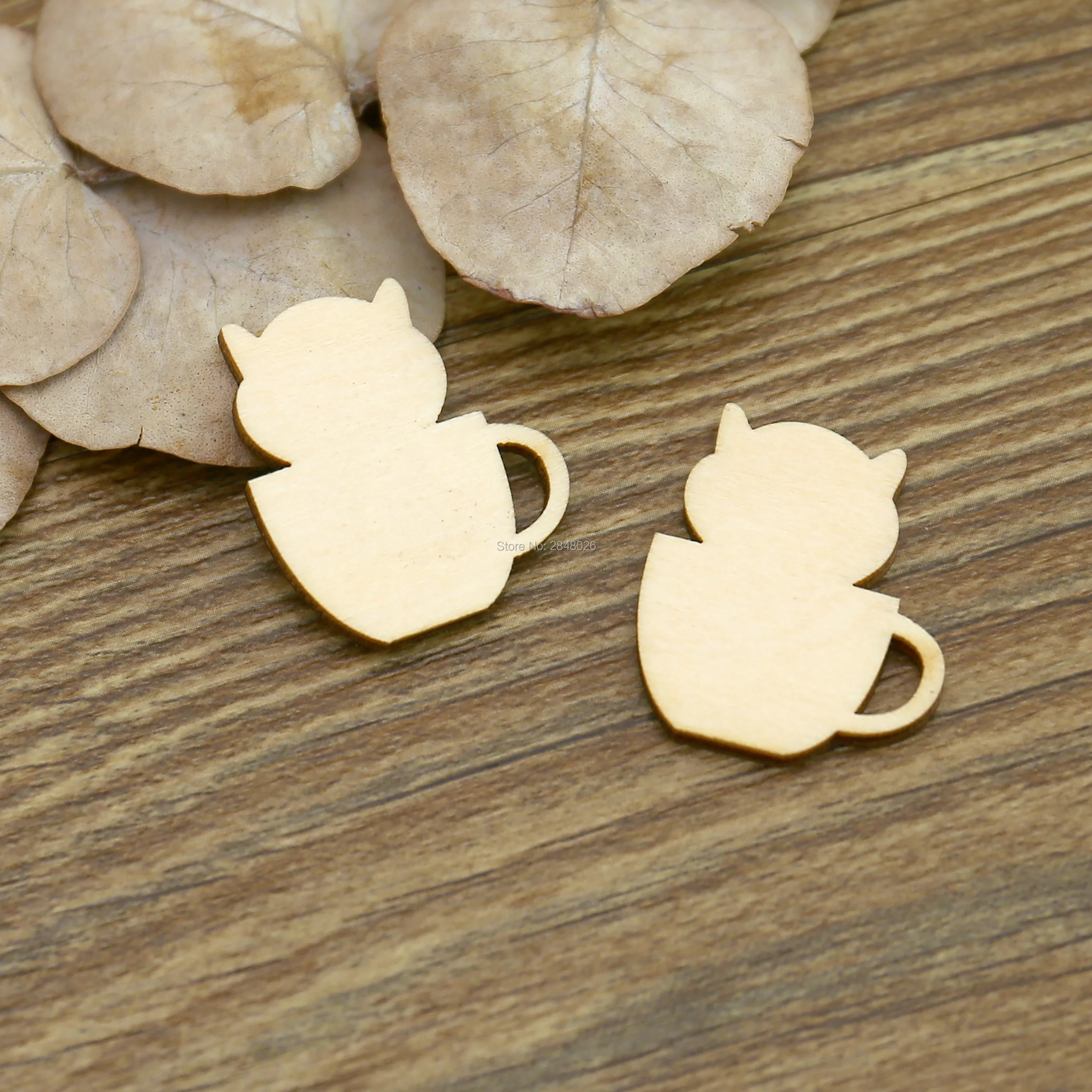 Kitty in the cup Mini Wooden Embellishments for Craft,Laser cut kettle tags