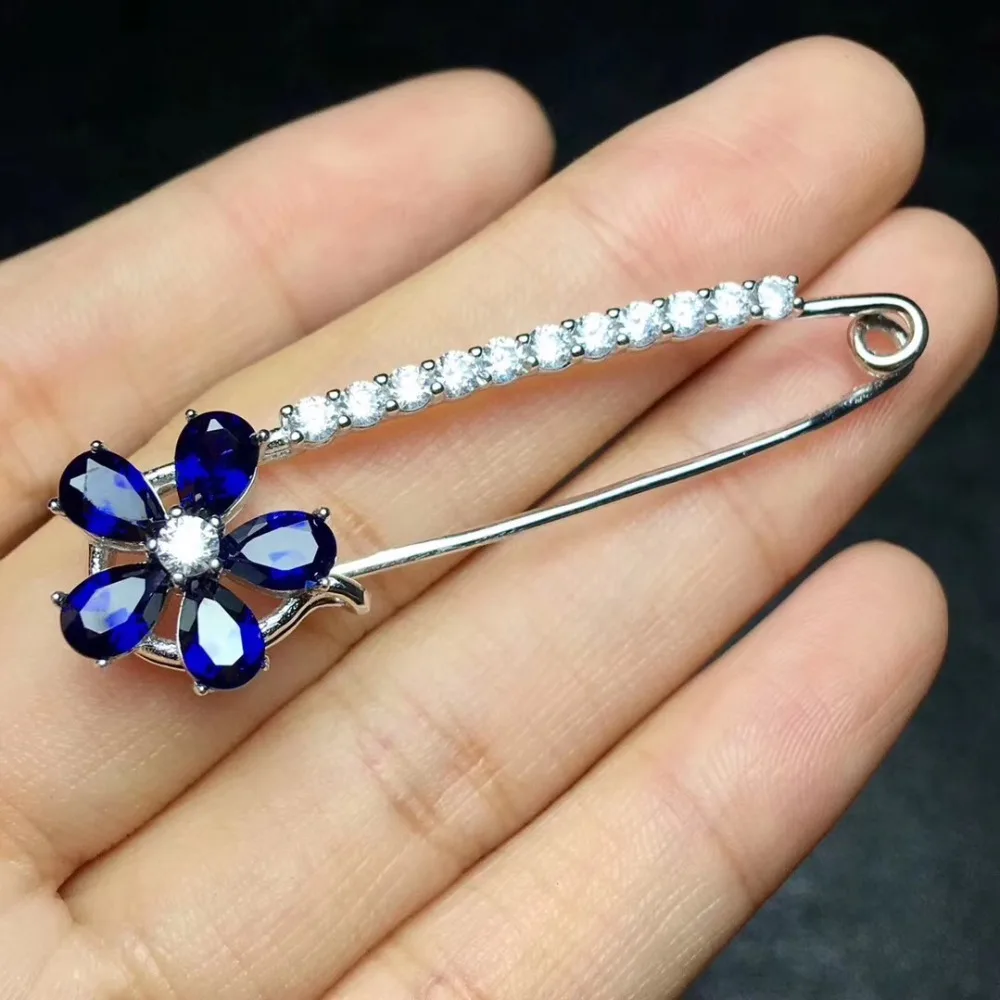 

Natural And Real Flower Sapphire brooch Free shipping Sapphire 925 sterling silver brooch