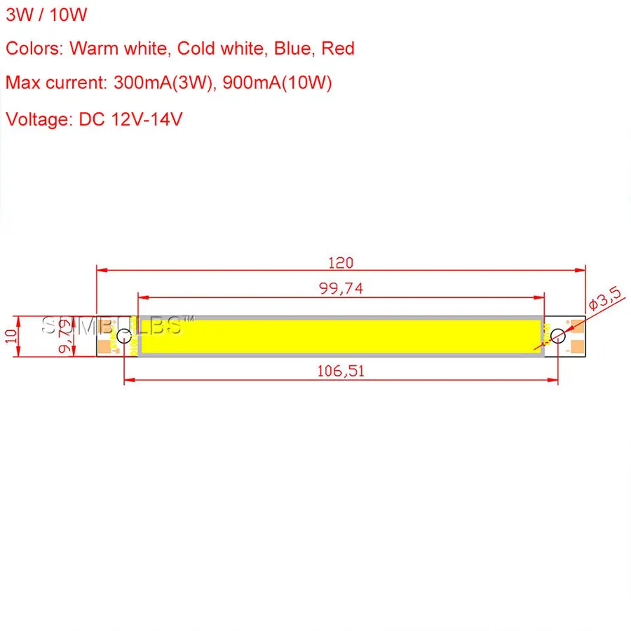 Sumbulbs 120x10MM 10W COB Light LED Strip Lamp 1000LM for Work Table Lights DIY Blue Red Warm Cold White 12CM LED Bar Bulb